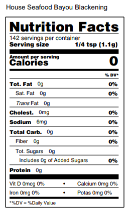
                  
                    House Bayou Blackening Spice: 12/4 oz
                  
                